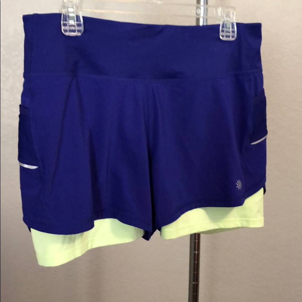 Purple and Green Athleta Shorts